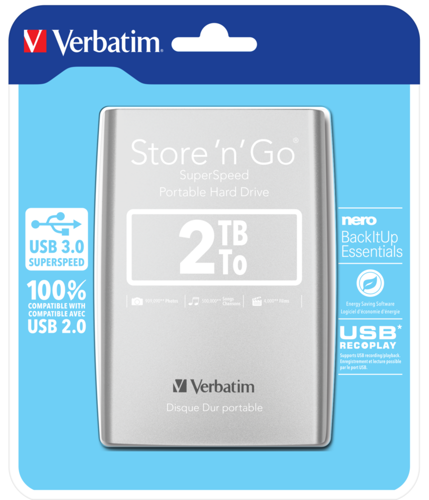 Store 'n' Go USB 3.0 Disco rigido portatile da 2 TB Argento