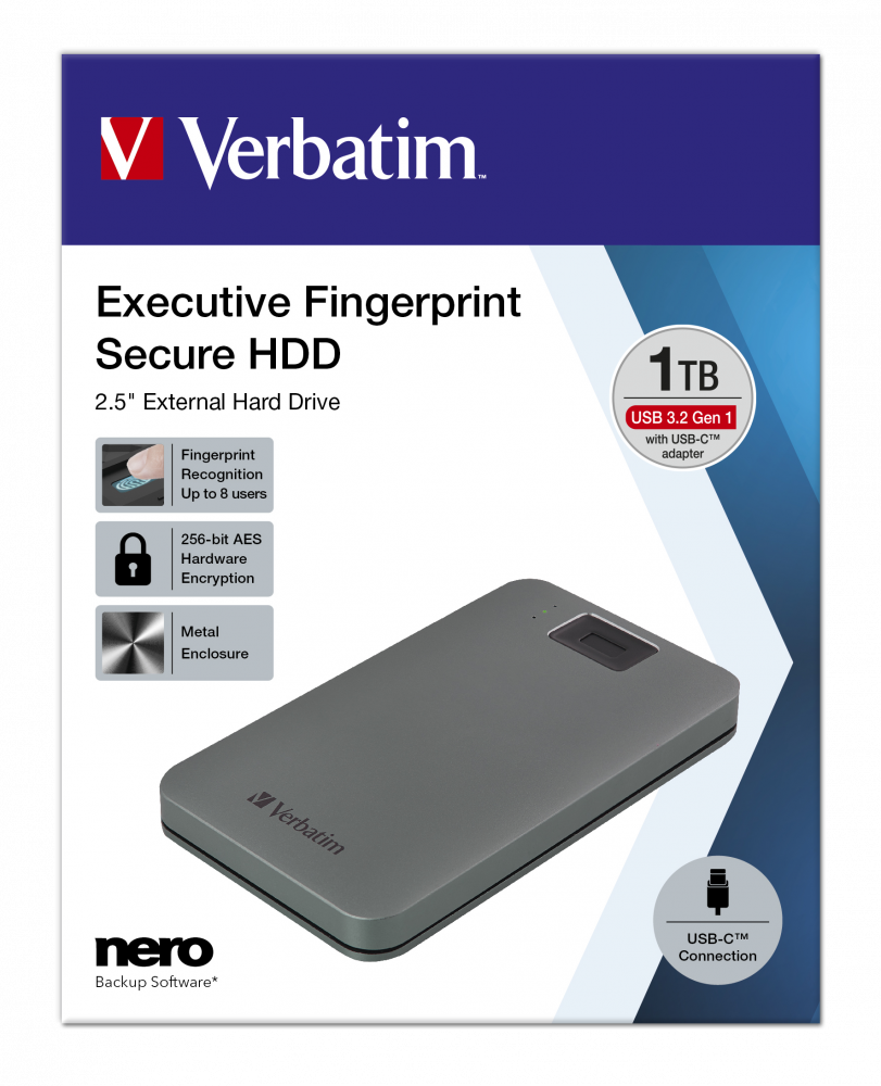 Executive Fingerprint Secure Disco rigido portatile USB-C 1 TB