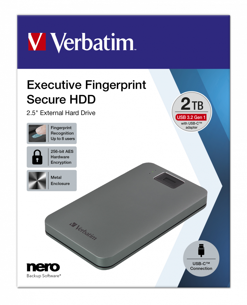 Executive Fingerprint Secure Disco rigido portatile USB-C 2 TB
