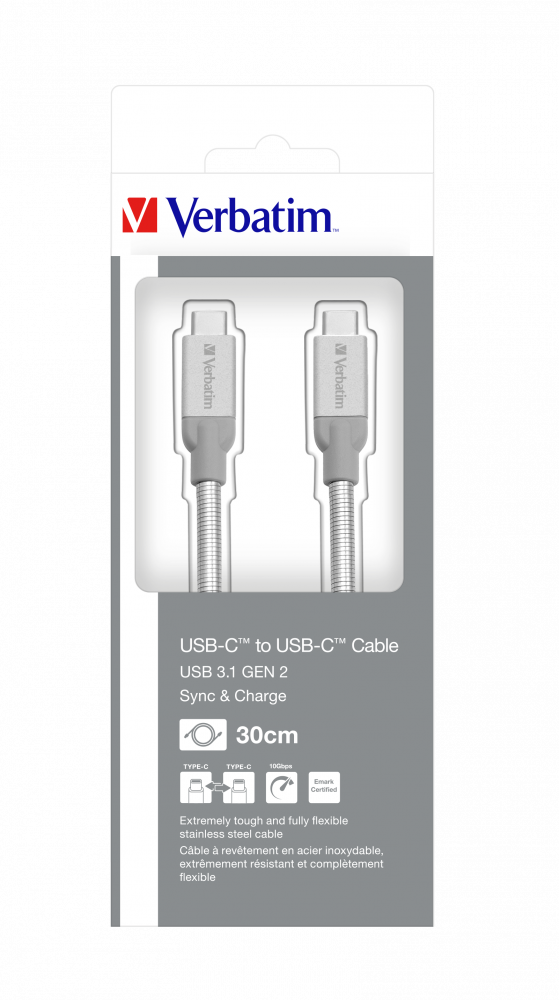 Cavo Sync 'n' Charge USB 3.1 Gen 2 ARGENTO 30cm, da USB-C a USB-C
